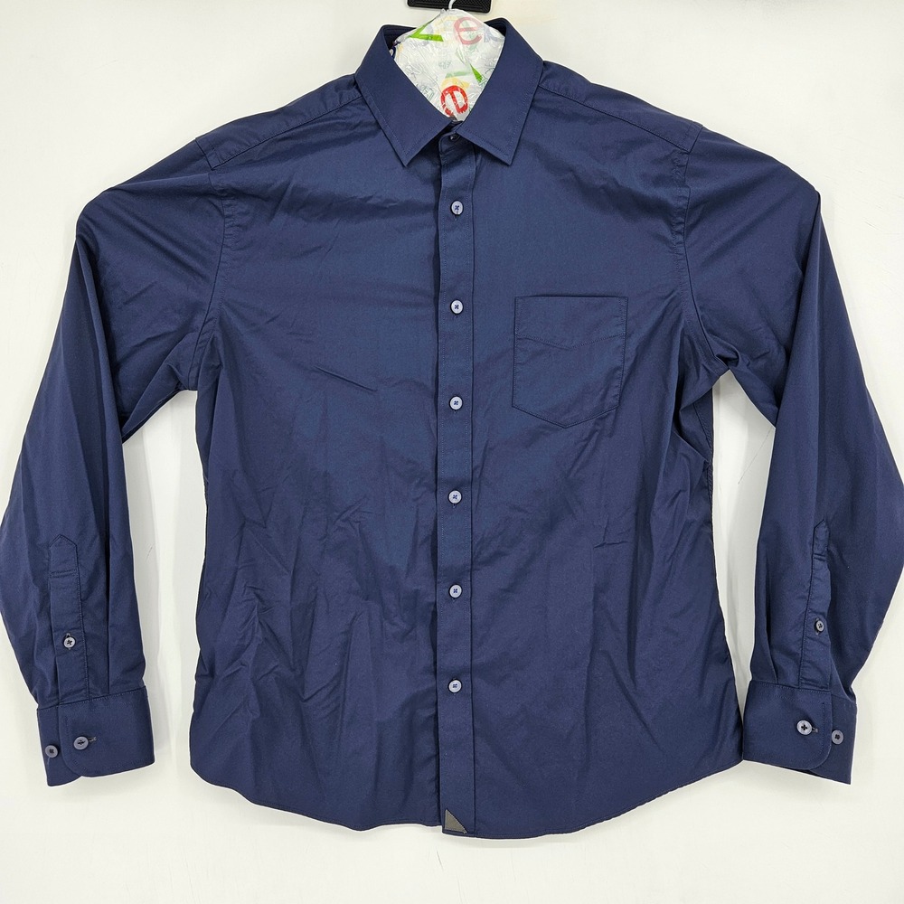 Untuckit Shirt Mens Medium Button Up Casual Preppy Long Sleeve Blue Regular Fit